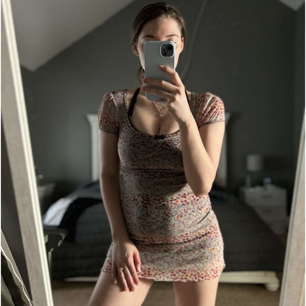 Mesh overlay mini dress